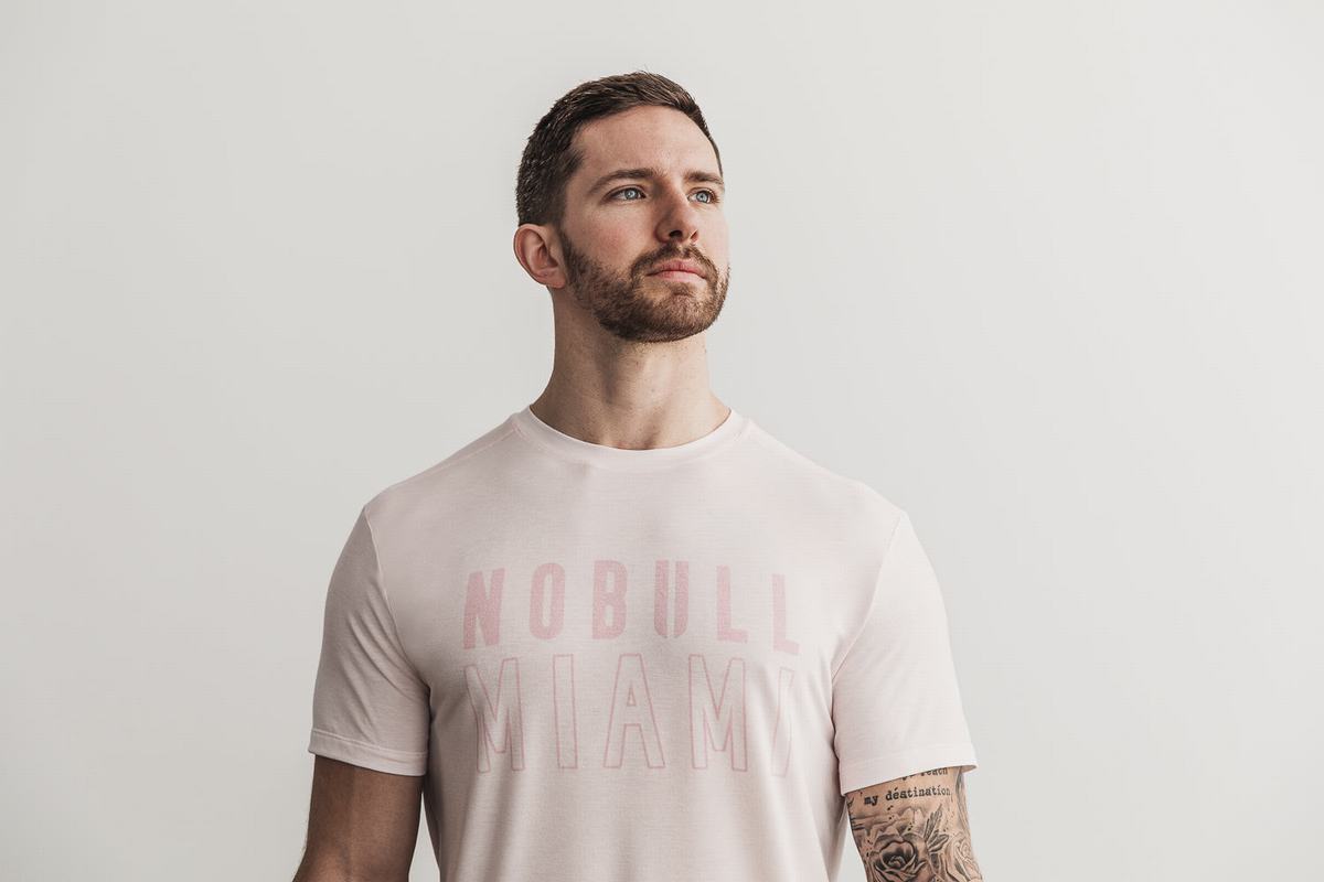 Nobull Miami Men\'s T Shirts Pink | Australia (EQ9384)